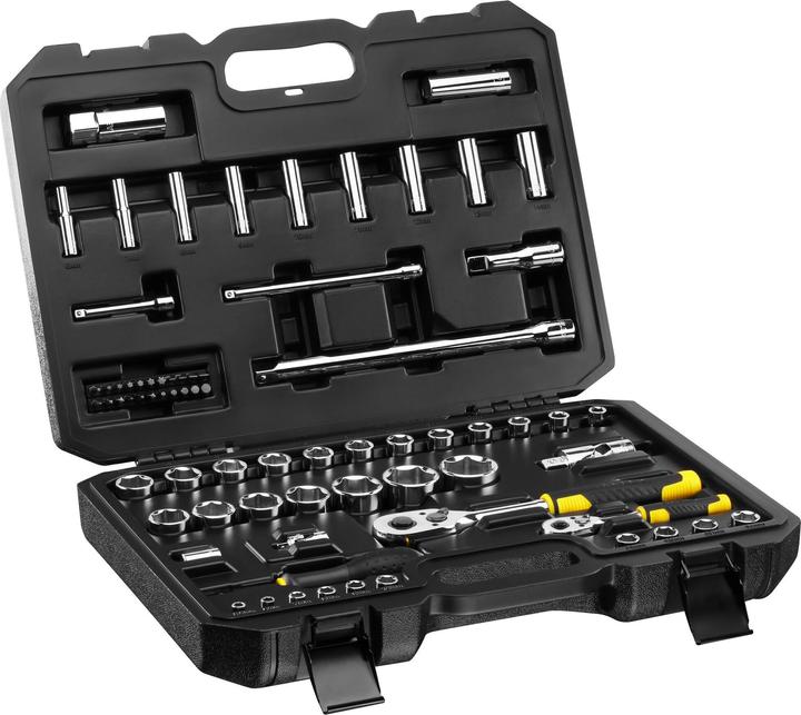 Actual product image Stanley Socket set, 72-piece, 1/2 inch, 1/4 inch, square, type socket and ratchet (21 mm)