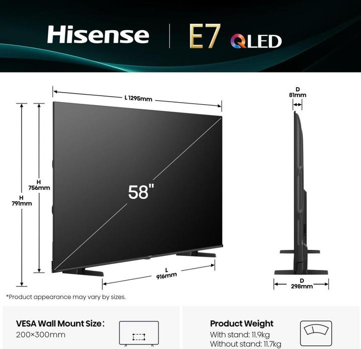 Immagine prodotto Hisense 58E77Q (58", QLED, UHD, 2025)