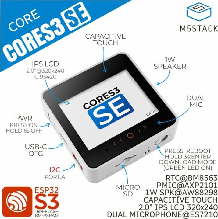 Produktbild M5Stack CoreS3 SE ESP32S3 IoT Entwicklungs-Kit