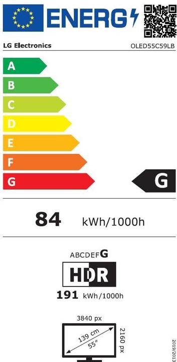 Etichetta energetica LG TV 55C59 55, 3840 x 2160 (Ultra HD 4K), OLED (55", OLED, 2025)