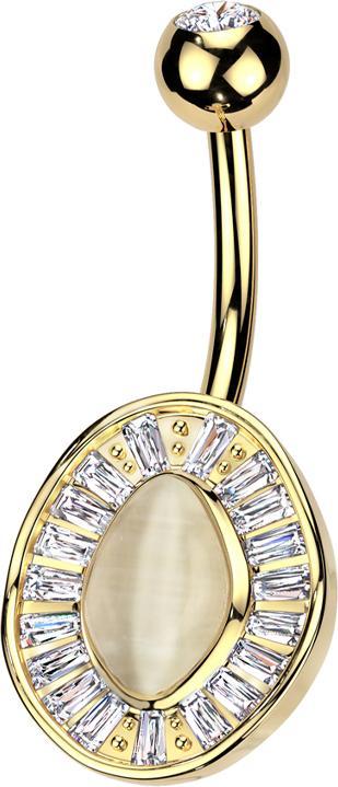 Star Piercing Banane vergoldet mit Kugel vergoldet Kristall silber und Ovaler Katzenauge Stein Kristalle silber (Chirurgenstahl 316L, Messing)
