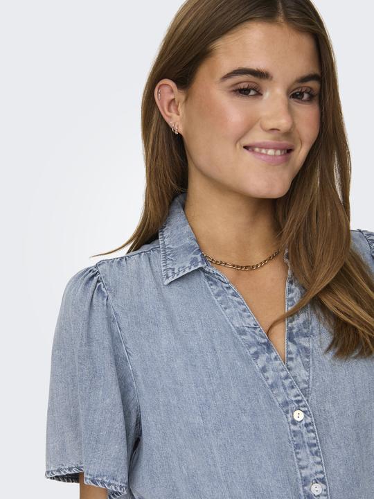 Actual product image Only Normal geschnitten Hemdkragen Kastige Ärmel Kurzes Kleid Jeanskleid (XL)
