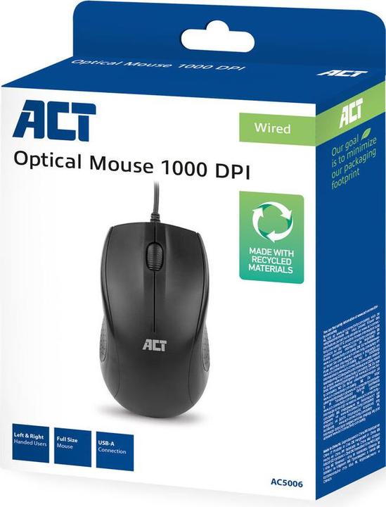 Image du produit Souris optique filaire pleine taille 1000 DPI, clic silencieux, écologique, fabriquée à partir de (Filaire)