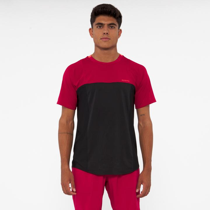 Kuikma Herren Padel-T-Shirt kurzarm atmungsaktiv - Dry schwarz/rot (S)