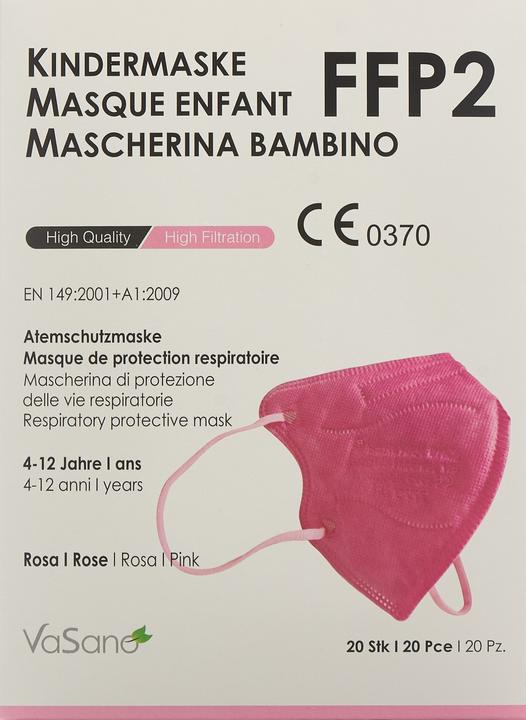 Produktbild VaSano Maske FFP2 Kind 4-12 Jahre rosa deutsch/italienisch/französisch 20 Stk (20 x)