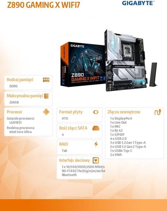 Produktbild Gigabyte Z890 Gaming X WIFI7 (LGA 1851, Intel Z890, ATX)