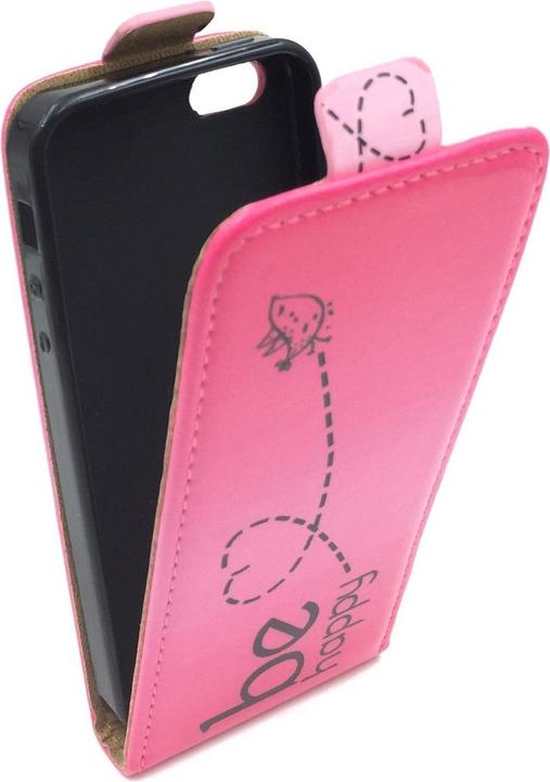 Produktbild König Design Apple iPhone SE 5s Handy Tasche Flip Case Schutz Hülle Etui Wallet Be Happy Pink (Apple iPhone 5)