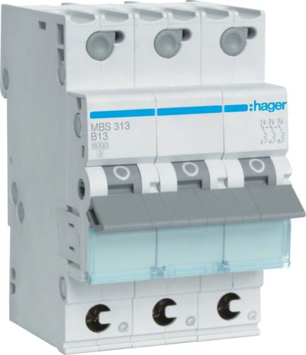 Image du produit Hager MBS313. Courant nominal : 13 A, Fréquence d'entrée AC : 50/60 Hz, Courant nominal de sortie : 13 A.