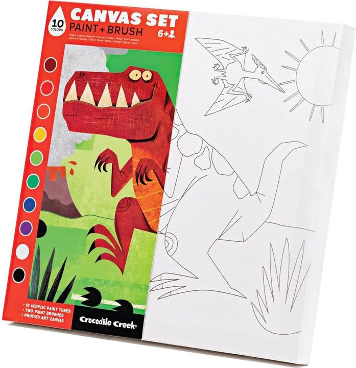 Image du produit Crocodile Creek Dinosaur Canvas Painting Set, Includes 10 Non-Toxic Acrylic Paints, 2 Paint Brushes