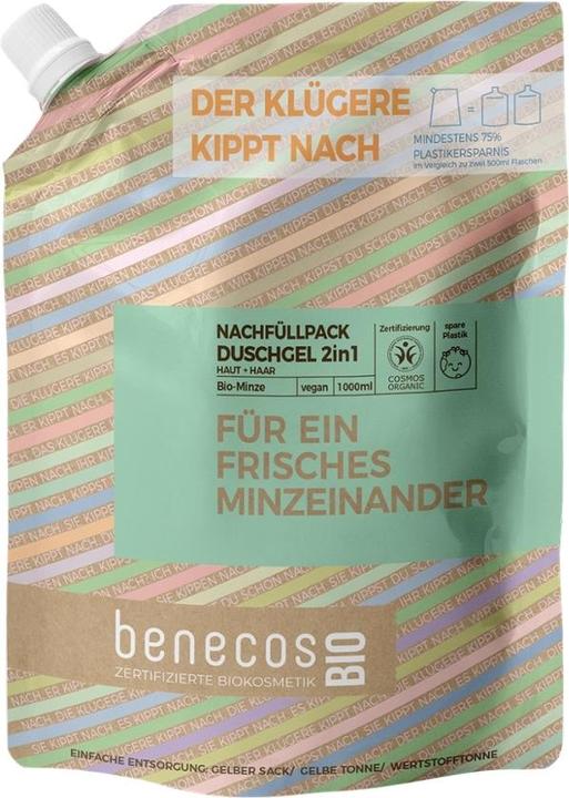 Immagine prodotto Benecos Per una fresca menta reciproca Gel Doccia 2in1 Menta Pelle e Capelli Confezione Ricarica Biologica (1000 ml)