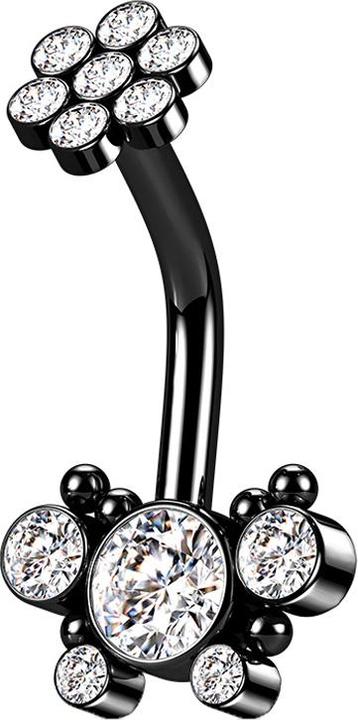 Star Piercing Banane Innengewinde schwarz Kristallblume und Schmetterling (Chirurgenstahl 316L)