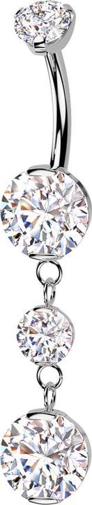 Hollywood Body Jewelry Banane Innengewinde silber zwei runde Kristalle silber Anhänger zwei Kristalle silber (ohne Messing, Titan G23)