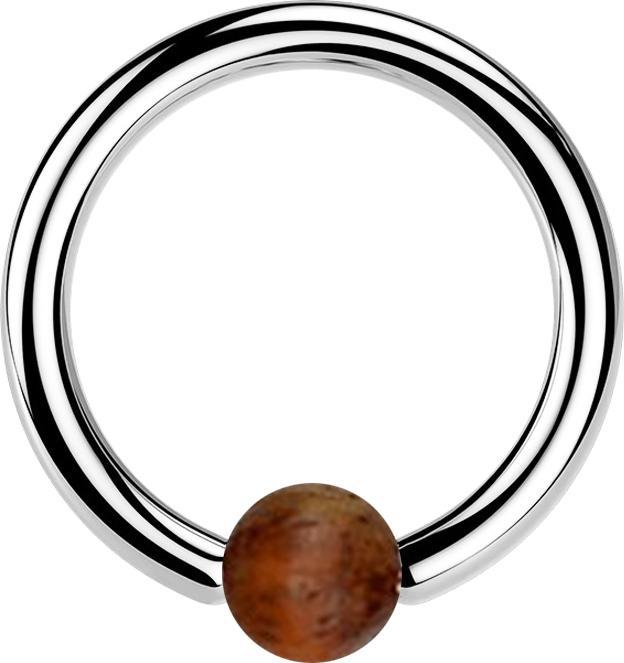 Star Piercing Ball Closure Ring silber mit Kugel aus Tamarind Holz dunkel (Chirurgenstahl 316L, ohne Messing, Organisch)