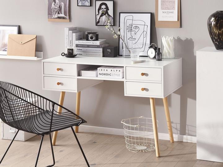 Produktbild Beliani Schreibtisch weiss 110 x 55 cm 4 Schubladen LEVIN (110 x 55 cm)