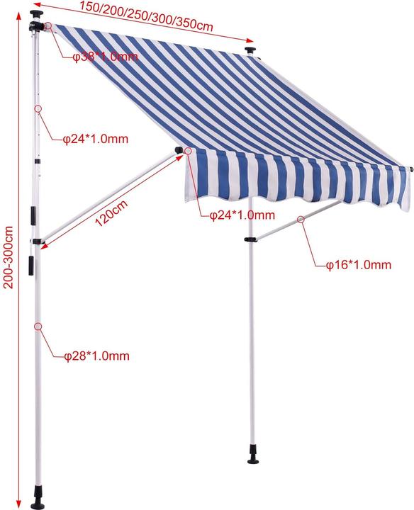 Produktbild CLP Klemmmarkise Westerly 150x120 cm, weiss/blau (1.50 m)