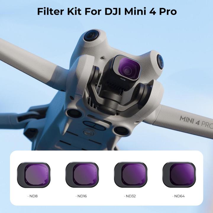 Produktbild K&F Concept 4pcs Filter Kit, ND8+ND16+ND32+ND64, HD, Anti-Reflection Green Coating, Waterproof and Scratch Resis (Drohnen Filter, DJI Mini 4 Pro)