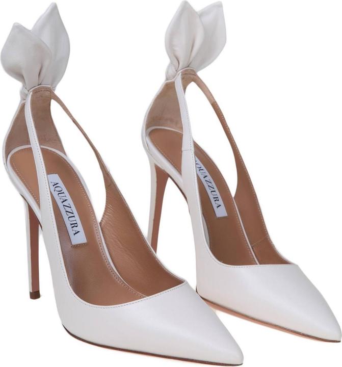 Actual product image Aquazzura bow tie pump 85 in white leather (37)