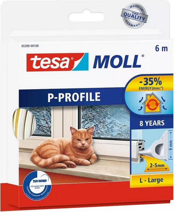 tesa 2x tesamoll CLASSIC P-Profil Fensterdichtung, Gummidichtung zum Isolieren, Zweierpack