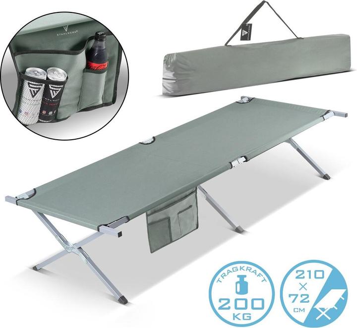 Immagine prodotto Stahlwerk Lettino da campeggio 200 kg 210x72 cm Letto da campeggio Lettino pieghevole Letto pieghevole