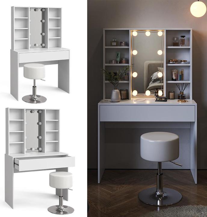 Actual product image Vicco Alexa with stool and lighting (93 x 40 x 147 cm)