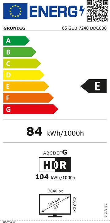 Energy Label Grundig 65 GUB 7240 (66", LCD, UHD, 2022)