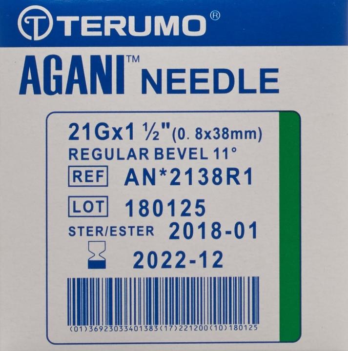 Produktbild Terumo Agani Einmalkanüle 21G 0.8x38mm grün (100 Stk)
