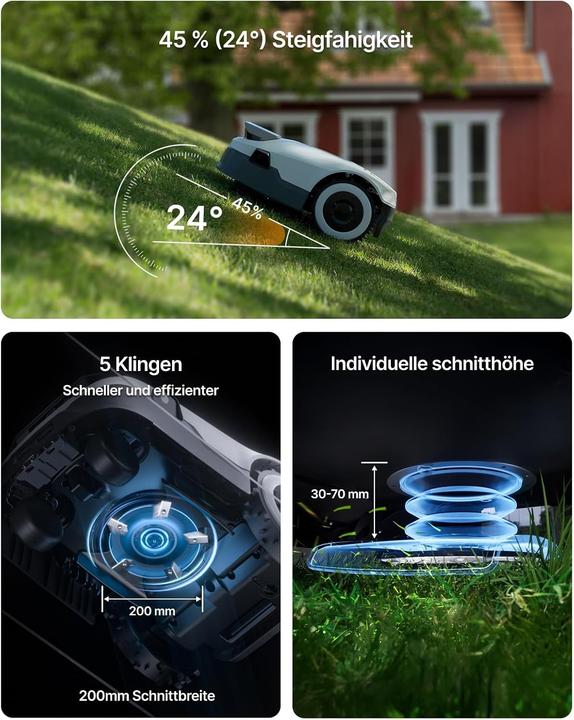 Produktbild Redkey Genie 600 KI Mähroboter ohne Begrenzungskabel Max.900m²,Full Frequenzband RTK+4-Kamera-Vision (900 m²)