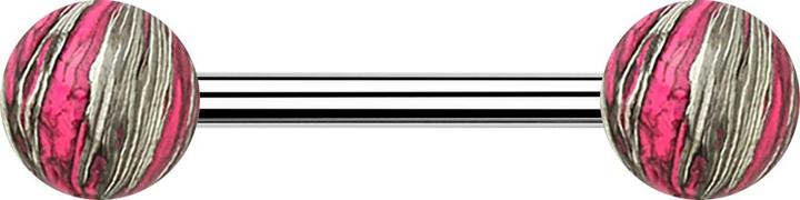 Actual product image Star Piercing Barbell silber mit zwei Kugeln pink elektrisch Beschichtet (without brass, Surgical steel 316L)