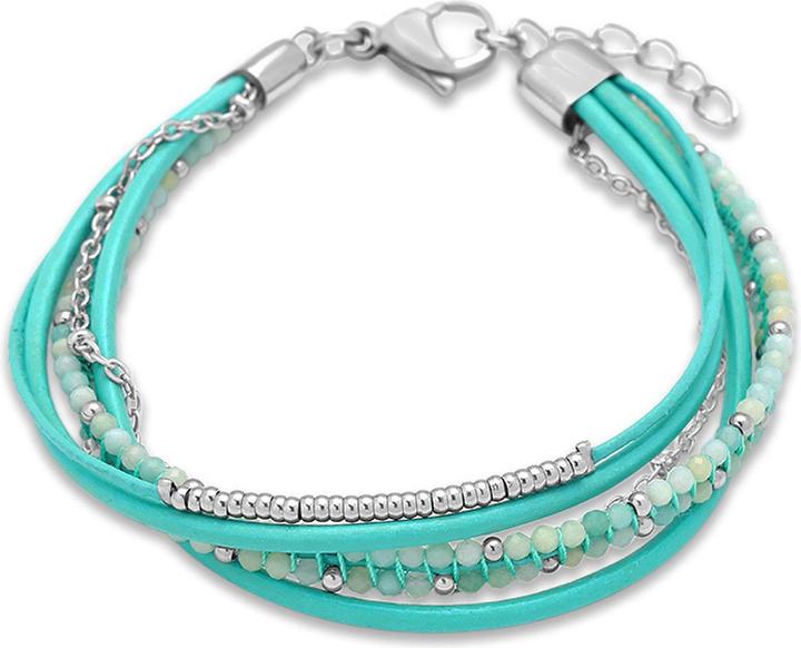 Leyda Armband Leder Edelstein mit Edelstahl (19.50 cm, Stein, Leder, Edelstahl)