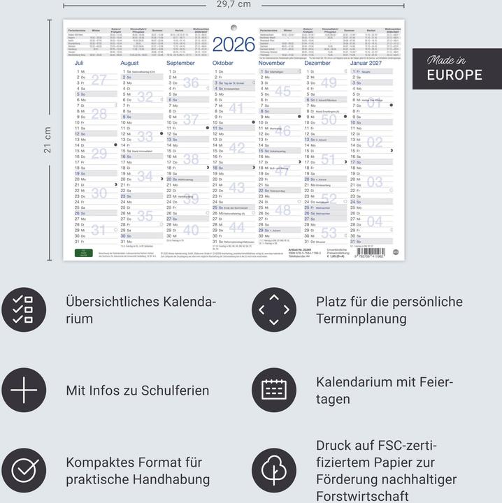 Produktbild Tafelkalender A4 2026 (A4, Deutsch)