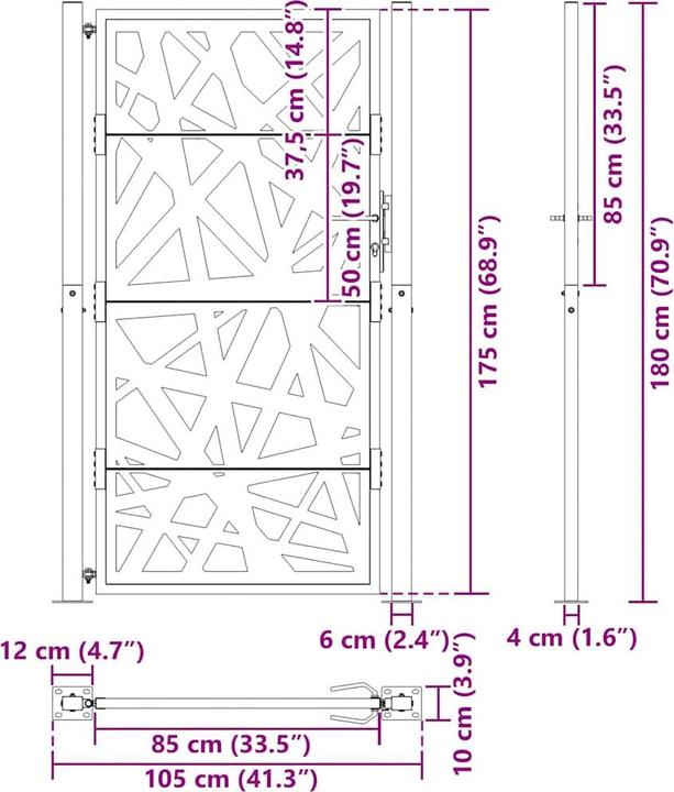 Produktbild VidaXL Gartentor 105x180 cm Wetterfester Stahl Lichtdesign Zauntor Outdoor Tor
