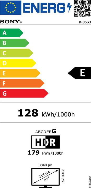 Energie-Label Sony K-85S3 (85", Bravia 3, 4K, 3)