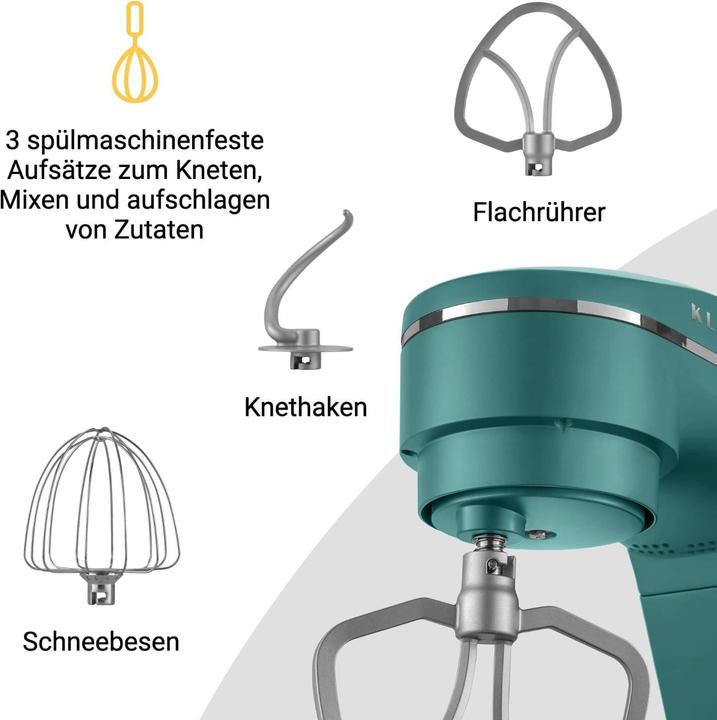 Produktbild KLAMER Küchenmaschine, Knetmaschine mit 6 Liter Edelstahl Schüssel (1800 W)