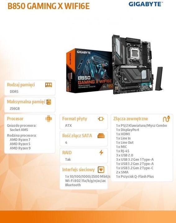 Actual product image Gigabyte B850 Gaming X WIFI6E (AM5, AMD B850, ATX)