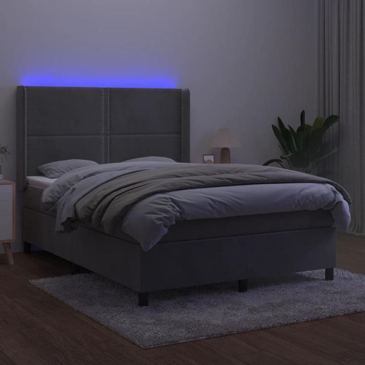 Produktbild VidaXL Boxspringbett Mit Matratze & Led Samt Hellgrau (140 x 190 cm)