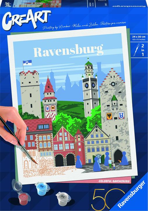 Productafbeelding Ravensburger CreArt - Schilderen op nummer 23685 - Kleurrijk Ravensburg - vanaf 12 jaar - Verjaardag 50