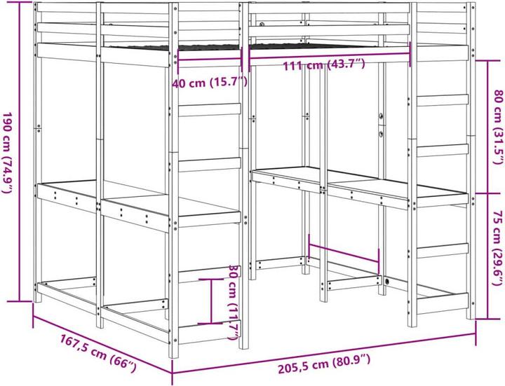 Actual product image VidaXL Loft bed with desk & ladder (160 x 200 cm)