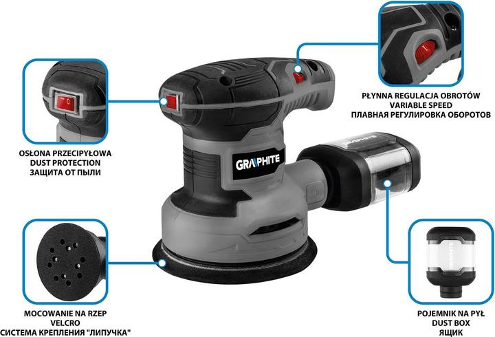 Actual product image Graphite Random orbital sander (Eccentric grinder, 300 W)