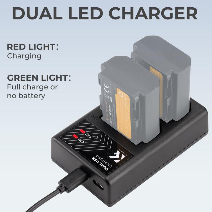 Actual product image K&F Concept FZ100 Digital Camera LED Dual Channel Charger with Type C Charging Cable (Camera battery charger)