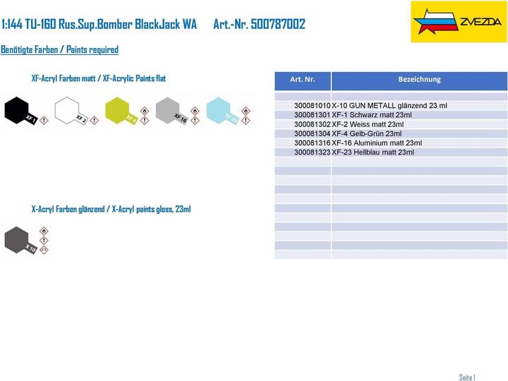 Actual product image Carson 1:144 TU-160 Rus.Sup.Bomber BlackJack WA