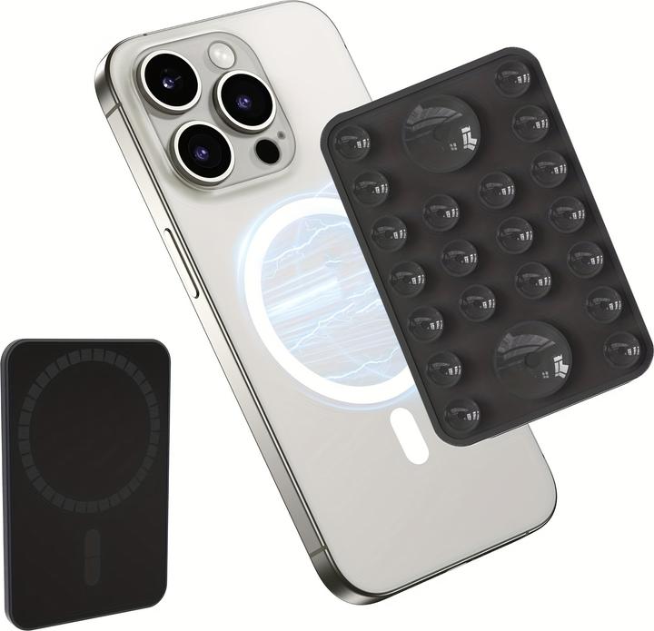 Produktbild PhoneLook MagSafe Silikon Halterung für iPhone mit Saugnäpfen für glatte Oberflächen Schwarz