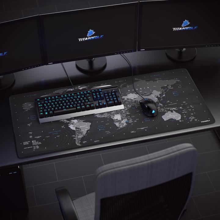 Actual product image Titanwolf Gaming mouse pad XXL, smooth fabric, speed mouse mat, 900 x 400mm surface, globe (XXL)