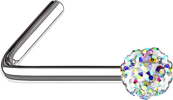 Star Piercing Nasenstecker gewinkelt silber Kristallkugel multicolor (Chirurgenstahl 316L, ohne Messing)