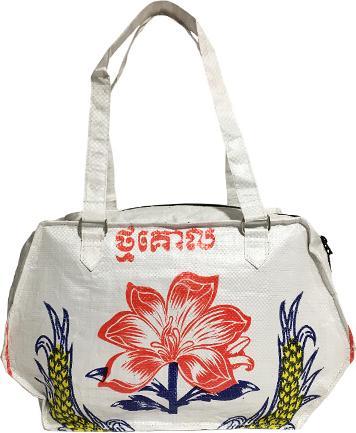 Bekos Upcycling - edle Handtasche aus recycelten Reissäcke Blume