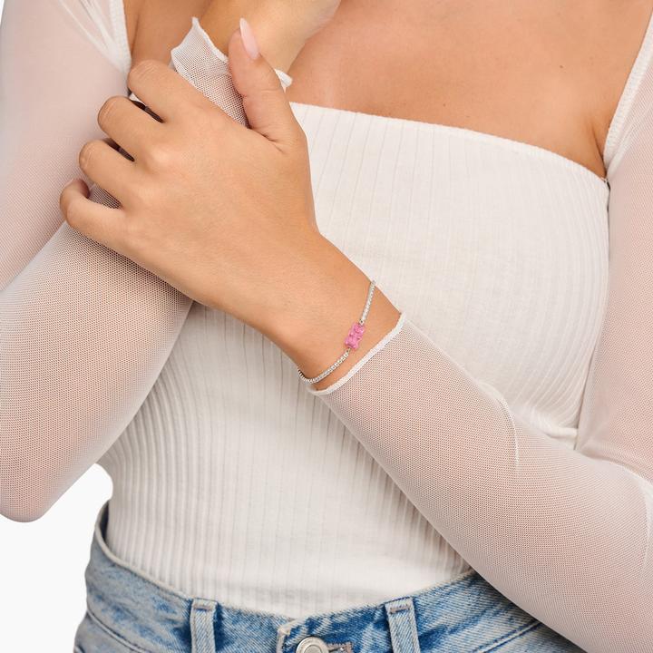 Immagine prodotto Thomas Sabo Tennisarmband mit pinkfarbenem Goldbären und Steinen Silber (19 cm, Argento 925)