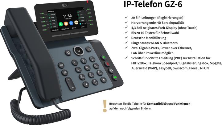 Actual product image Gequdio IP Telefon GZ-6 mit Netzteil - mit WLAN und Bluetoot