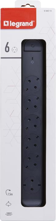 Actual product image Legrand Rotating power strip 6x socket, SPD, 1.5m cable Black 694513 (6 x, CEE7, 1.50 m)