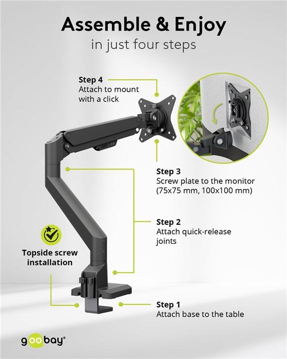 Produktbild Goobay Single-Monitorhalterung mit Gasdruckfeder, schwarz (Tisch, 32")