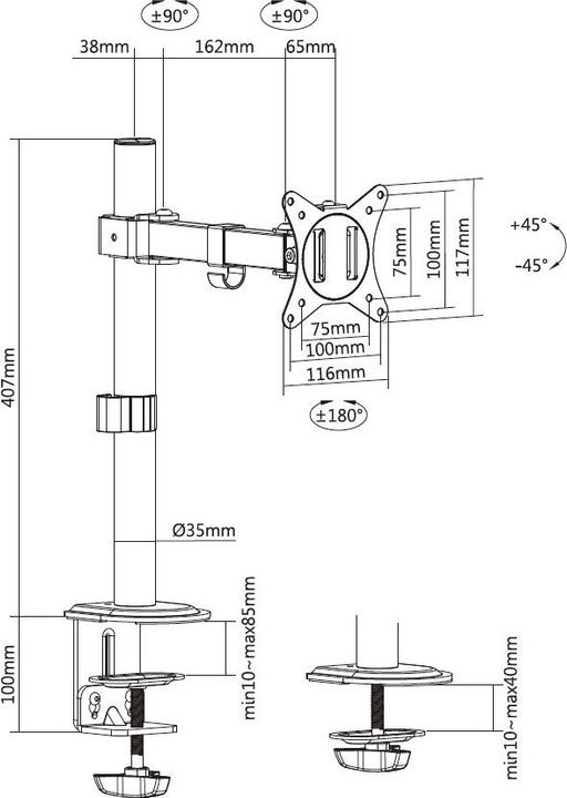 Produktbild equip Tischhalterung 17"-32"/ 1TFT 9kg 360° Gasfeder ws (Tisch, 32")