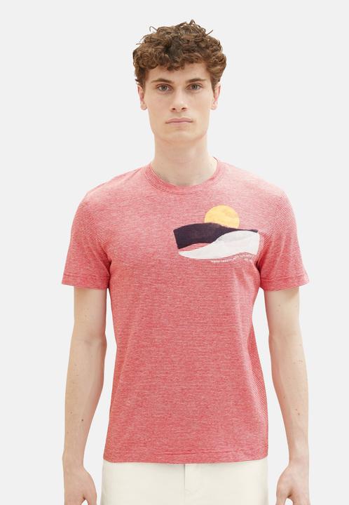 Image du produit Tom Tailor T-Shirt Gestreiftes Kurzarmshirt mit Rundhalsausschnitt und Foto-Print (XL)